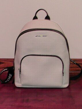 Michael Kors Lacey MK Sport Tape Backpack In Optic White Perforated Leather